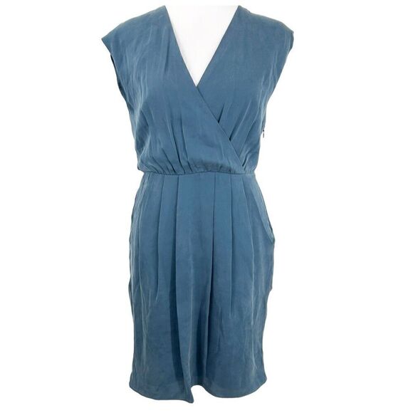 Theory Dresses & Skirts - Theory Womens Kayla Silk Sleeveless VNeck with Pockets Linen Dress Size 2 Blue